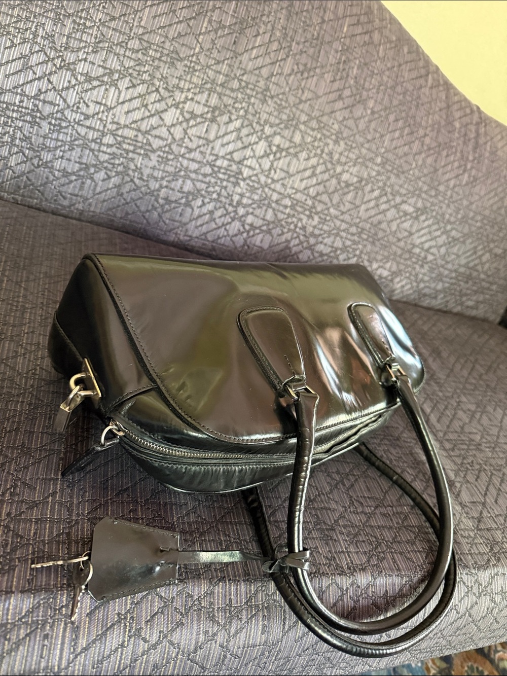 Prada Vintage Spazzellato (patent) Bauletto (Bowling) Shoulder Bag